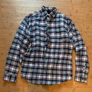 Lands' End Men's Navy and White Plaid Shirt